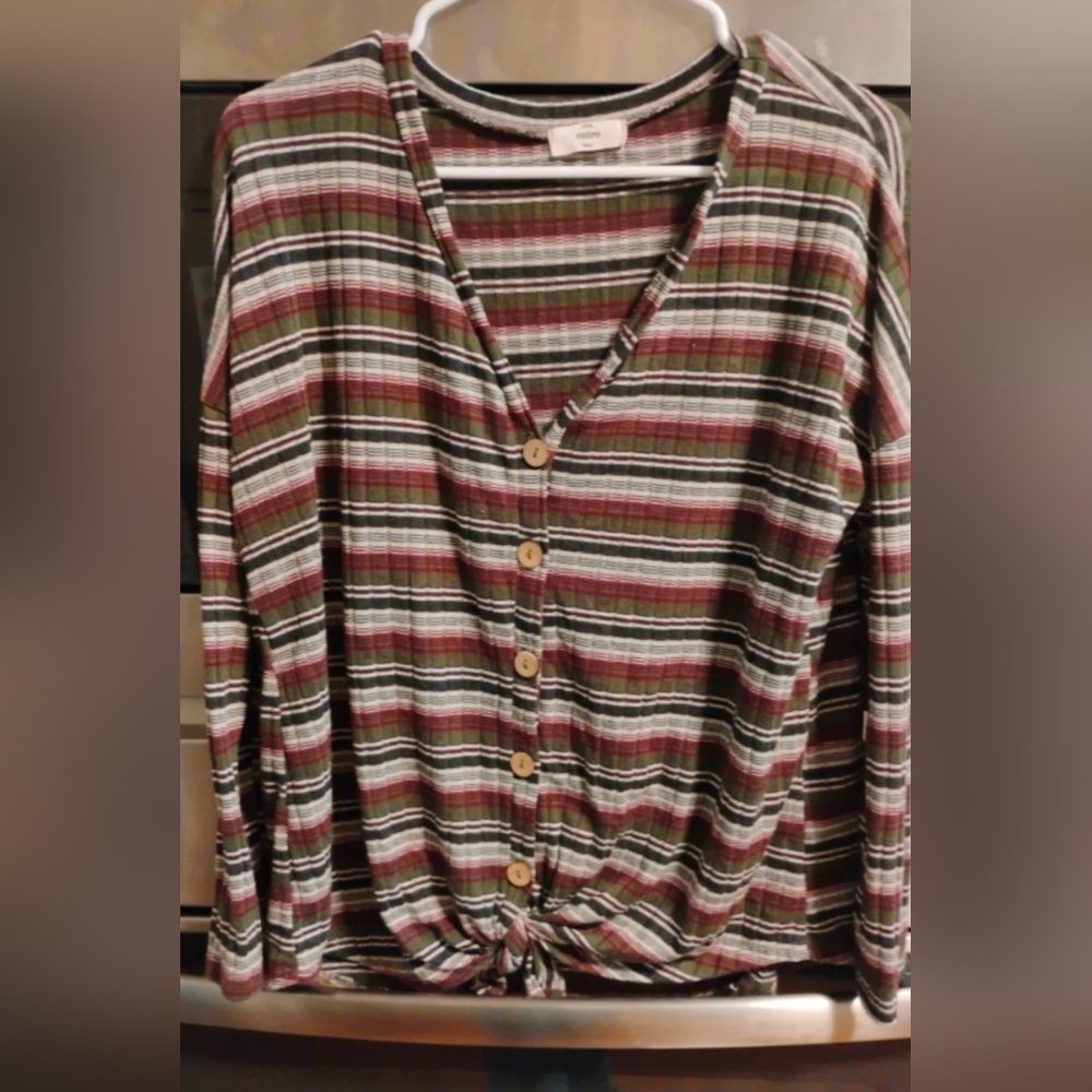 Striped Button-Up V-Neck Top